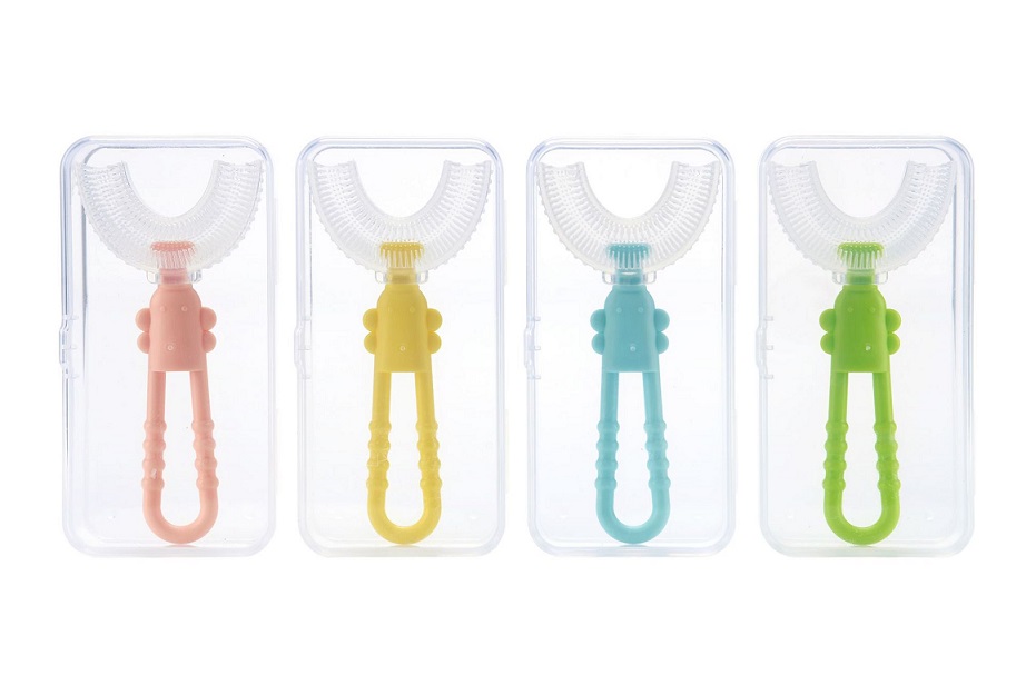 Liquid Silicone U Shape Toothbrush 4 Shades Children Oral Clean Teeth Brush Baby Tooth Stains Removal Age 2-8 Kids Dental Healthy Care Cleaning Brushe