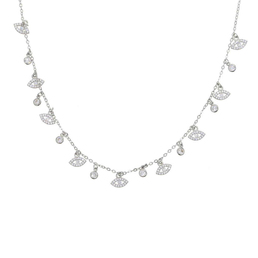 Gold Silver round cz small cute evil eye tassel charm choker necklace 35+10cm multi charms chokers necklaces jewelry