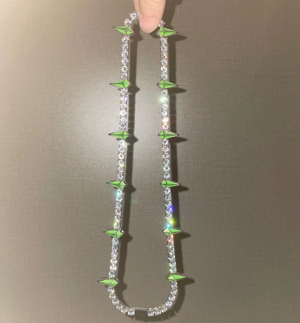 Hip Hop Tennis Chains Mens Luminous Dripping Oil Diamond Necklace Spring Buckle 18k Real Gold Bling Graduated