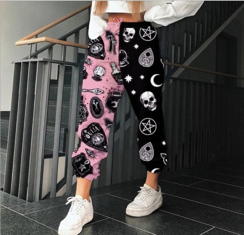 Wide Leg Pant High Waist Sweatpants Autumn Sportwear Ladies Casual Sun and Moon Print Loose Bottoms Pant Trousers 220325