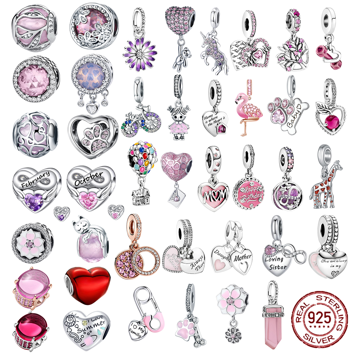 925 Sterling Silver Dangle Charm Romantic Pink Love Purple Birthstone Bead Fit Pandora Charms Bracelet DIY Jewelry Accessories
925 Sterling Silver Dangle Charm Romantic Pink Love Purple Birthstone Bead Fit Pandora Charms Bracelet DIY Jewelry Accessories