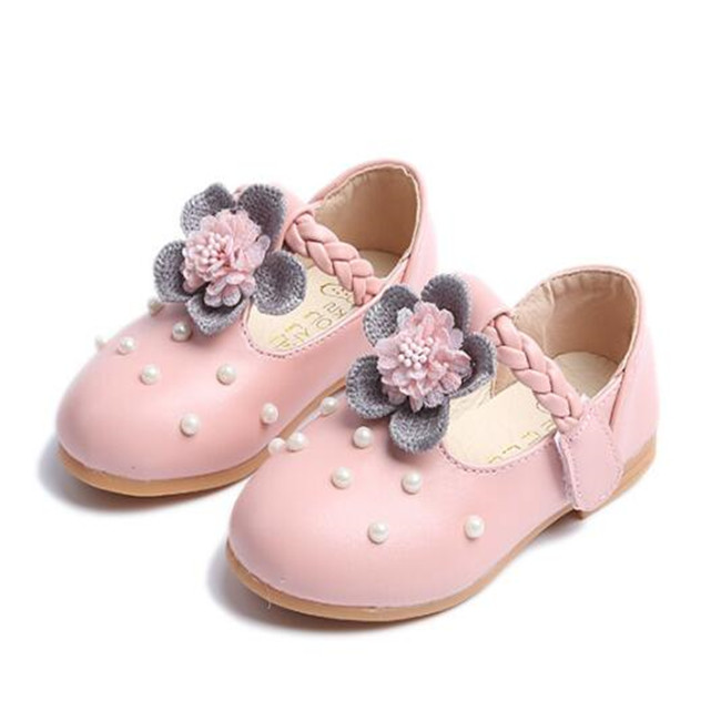 Kids Girls Sneakers Spring Autumn Pearl Flowers Princess Leather Shoes For Child Flats Toddlers Baby Single Shoe