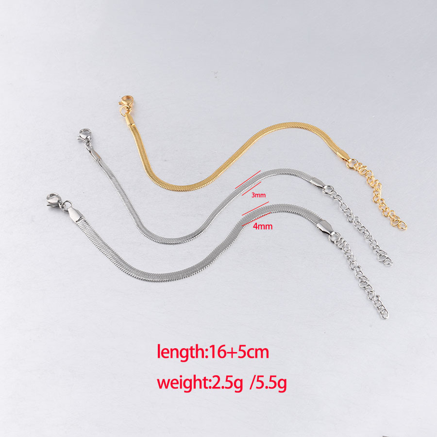 18K Gold Silver Plated Stainless Steel Flat Snake Bracelet Anklet Hip Hop Hand Chain Summer Beach Foot Jewelry DIY Jewelry Making Accessory