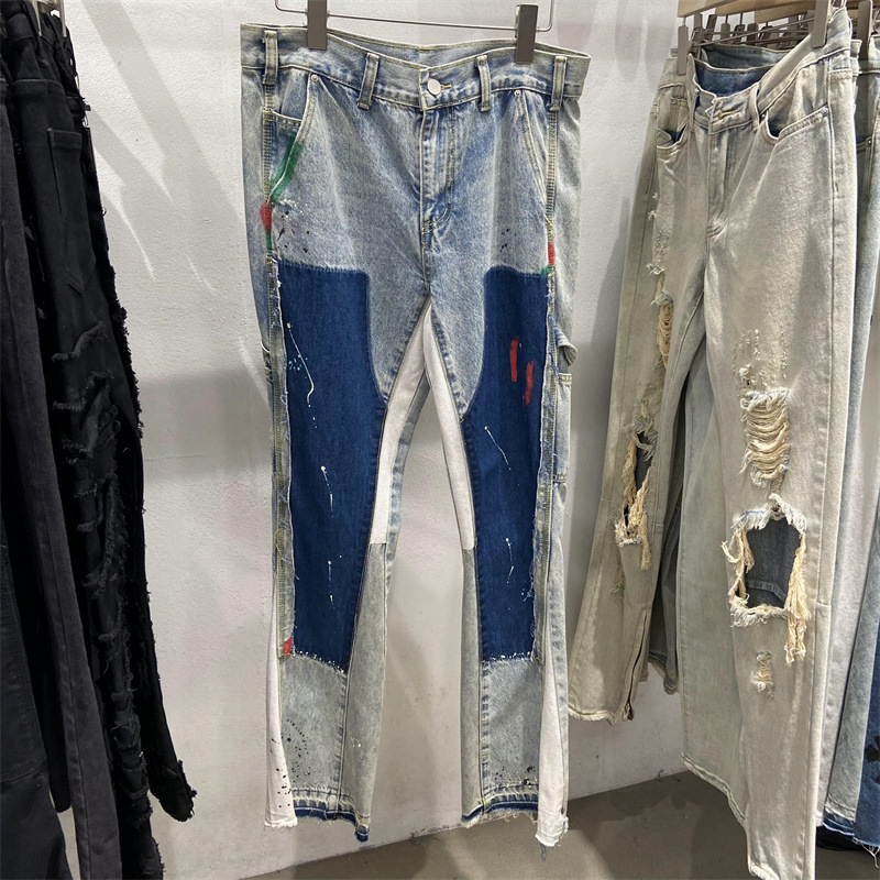 Real Pics Blue Multicolor Paint Splatter Flared Jeans Men Patchwork Trousers Eight-Pocket Styling
Real Pics Blue Multicolor Paint Splatter Flared Jeans Men Patchwork Trousers Eight-Pocket Styling
