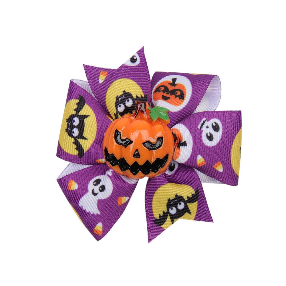 Halloween Decoration Grosgrain Ribbon Bows For Baby Girls Ghost Pumpkin Pinwheel Clips Hair Accessories 3inch