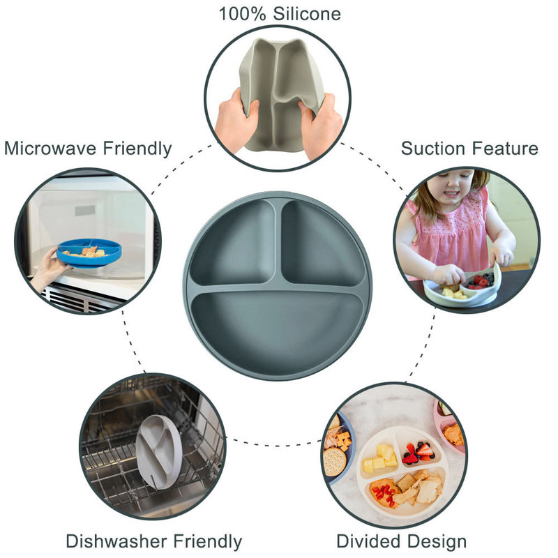 Baby Silicone Feeding Set Divided Plate with Kids Bowl Spoon Children Tableware Dishes Non-slip Dinnerware Set Toddler Utensils 220512