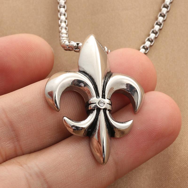 Pendant Necklaces Silver Lily For Women Men Fleur De Lis Flower Long Cross Chain Necklace Vintage French JewelryPendant