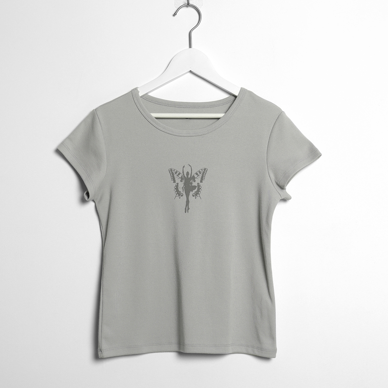 Ballet Girl Sexy Crop Top Women Summer Casual Short Sleeve O Neck Cotton T Shirt Vintage Streetwear Y2k Tops Woman 220321