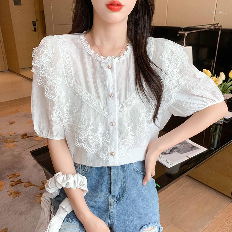 Women' Blouses & Shirts Summer Basic All-natch Lace Shirt For Women Round Neck Short Sleeve Ruffles Deco Single-breasted Blouse Ropa Mujer, Blue
Women' Blouses & Shirts Summer Basic All-natch Lace Shirt For Women Round Neck Short Sleeve Ruffles Deco Single-breasted Blouse Ropa Mujer, Blue