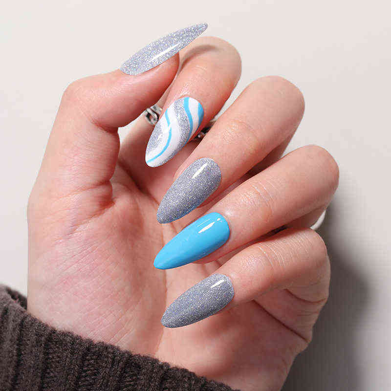 NXY Nail Gel 7 5ml Polish Light Blue Gray Glitter Sequins Color Soak Off Uv Led Varnish for Art 0328