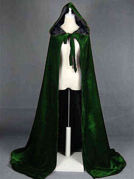 Hooded Cloak Long Velvet Cape Robe Green Black Red Halloween Carnival Purim Coats Medieval Witch Wicca Vampire Come For Adult L220714