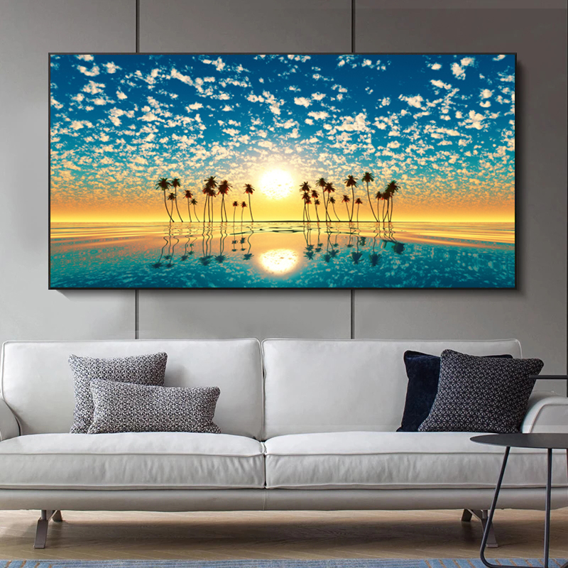 Canvas Painting Landscape Posters Wall Art Pictures For Living Room Tree Sunset Lake Prints Modern Home Decor Sky Clouds Cuadros