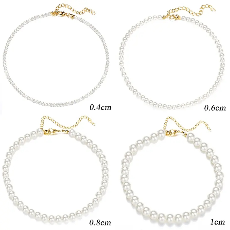 Pearl Necklace Choker Plain Simple Elegant Thickness 0.6 cm and 0.8 cm simple temperament fashion small fresh