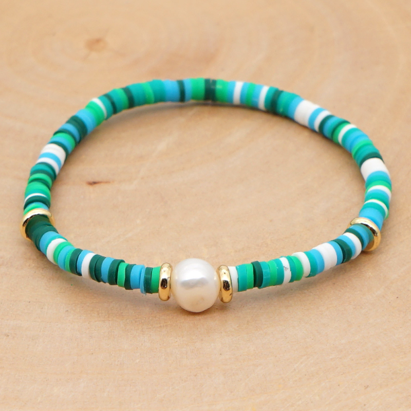 Multicolor Bohemian Style Polymer Clay Disc Beads Strands Bracelet Summer Beach Baroque Pearl Bracelets for Couples Gift