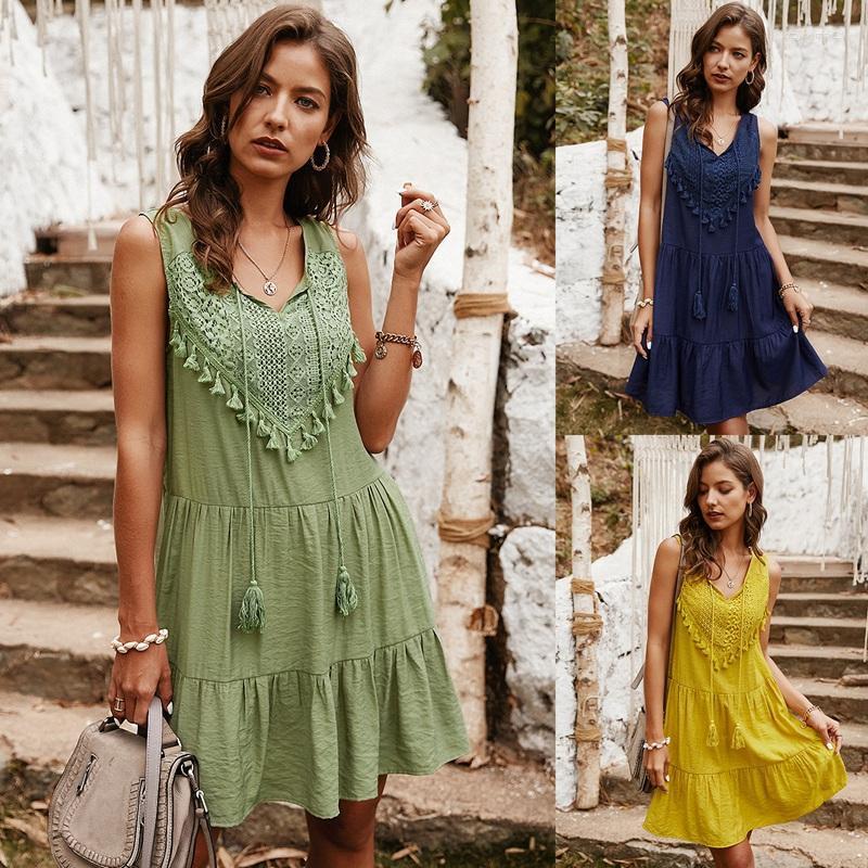 Summer Boho Dress Women Sleeveless Bohemian Tassels Tie Up Short Dresses Beach Casual, Green
Summer Boho Dress Women Sleeveless Bohemian Tassels Tie Up Short Dresses Beach Casual, Green