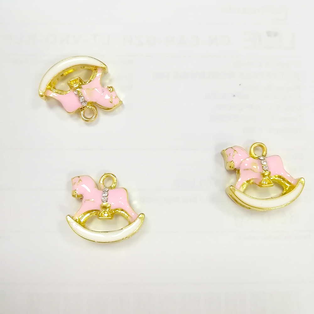 20pcs Cute Small Mix Color Silver /Gold Plated DIY Craft Charms For Kids Enamel Rhinestone Animal Rocking Horse Pendant Charm For Bracelet /Necklace M