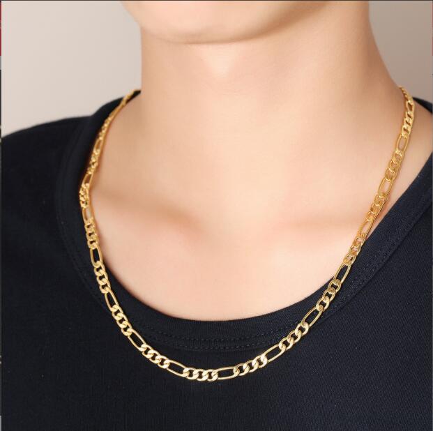 Men women plating 18K Gold 5MM Figaro Chain Bracelet Necklace 14 18 20 22 24 26 28 30 32 inch Fashion jewelry