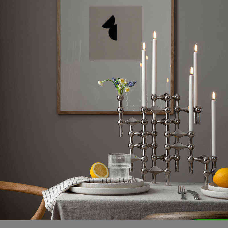 Danish Metal Candle Holder Molecular Structure Nordic Candlestick Tealight Gold Table Centerpiece Living Room Decoration Gift H220419
