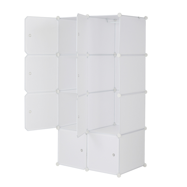 Storage Holders & Racks 8 Cube Organizer Stackable Plastic Cube Storage Shelves Design Multifunctional Modular Closet Cabinet with Hanging Rod White
