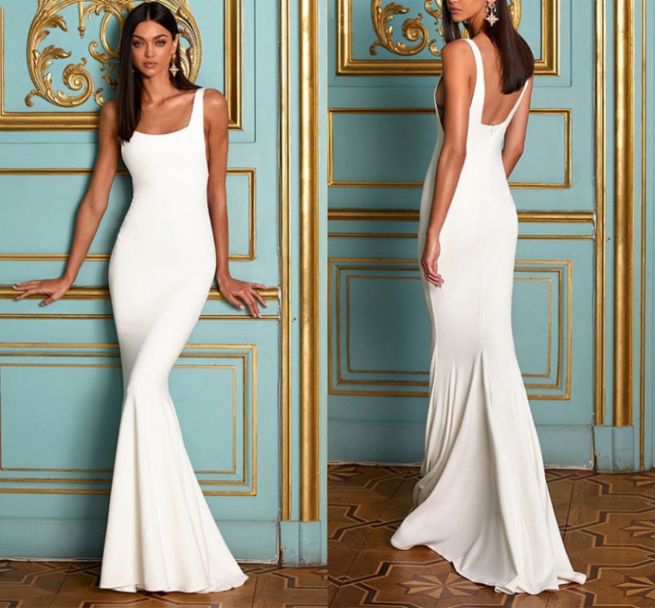 Simple Bride Gown Square Neck Satin Mermaid Wedding Dresses for Women Backless Beach Sleeveless Floor Length vestidos de novia