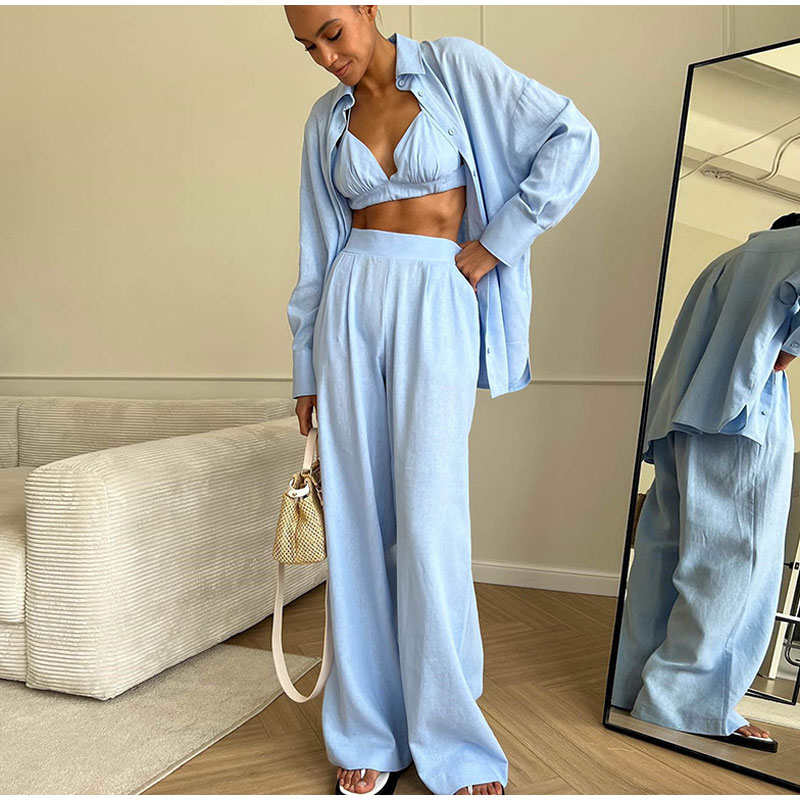 Women' Tracksuits Casual Cotton Line Vest Shirt Three Piece Set Women Long Sleeve Shirts Wide Leg Pants Female Suits, Light purple vest
Women' Tracksuits Casual Cotton Line Vest Shirt Three Piece Set Women Long Sleeve Shirts Wide Leg Pants Female Suits, Light purple vest