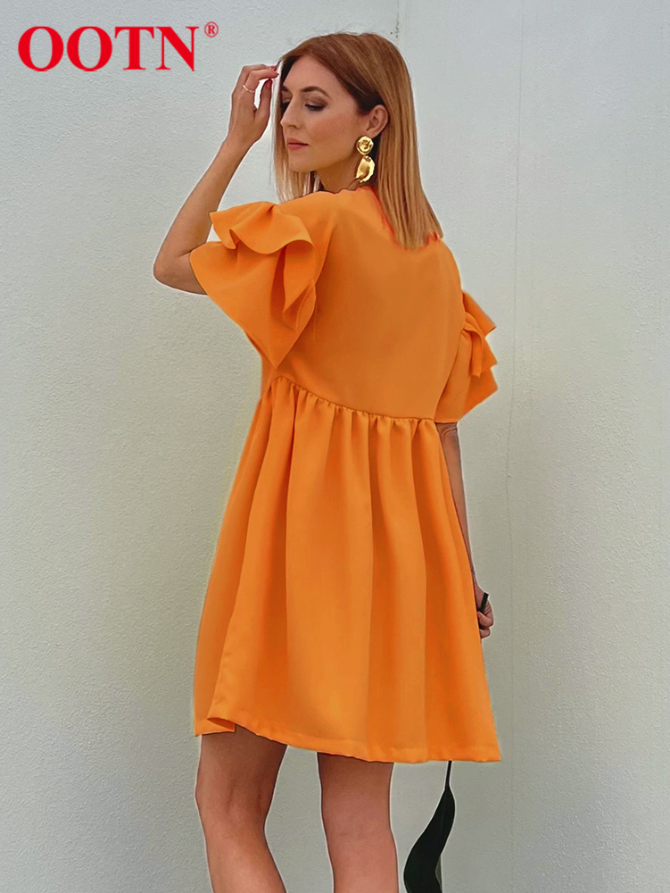 OOTN Summer Holiday Casual Dress Women Loose White A-Line Elegant Mini Dress Ruffled Thin Cotton Linen Outing Comfort Dress Lady 220511