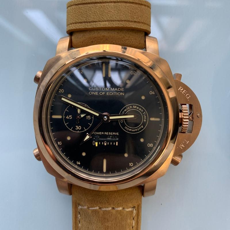 Wristwatches Power Reserve 44mm Mechanical Men's Watch Seagull Movement Sandwich Dial Stainless Steel PVD Case Leather Strap Automatic
Wristwatches Power Reserve 44mm Mechanical Men's Watch Seagull Movement Sandwich Dial Stainless Steel PVD Case Leather Strap Automatic