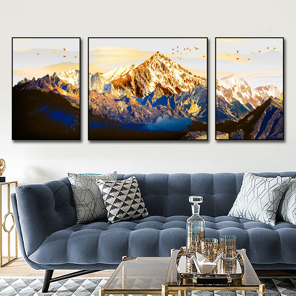 

Modern Landscape Golden Mountain 3 Pictures Canvas Painting Poster Print Wall Art Picture For Living Room Home Decor Frameless