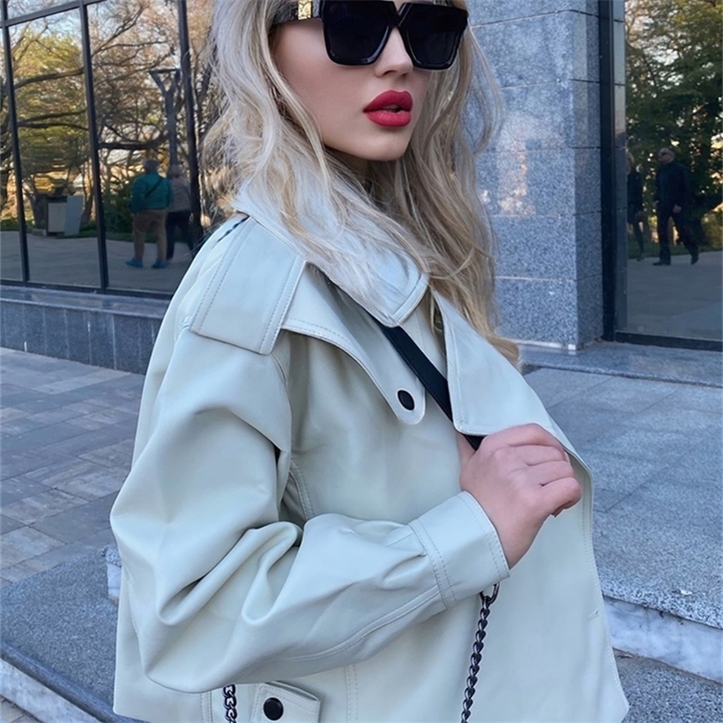 Ailegogo Arrival Winter Autumn Women's Leather Wallet Campera Chaqueta Cuero Mujer Modis Coat Women Veste Cuir De Couro L220815