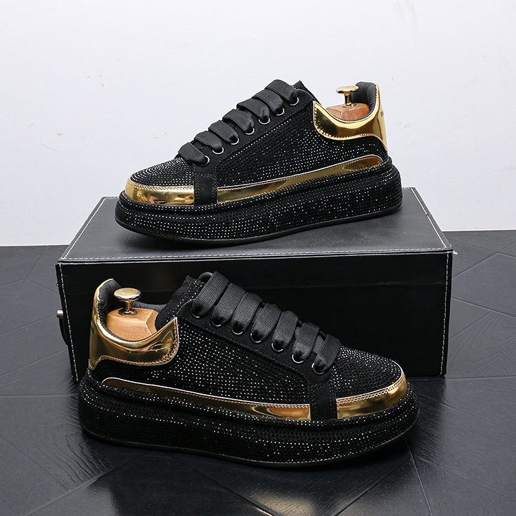 Sponge shoes men's new versatile Boots lacing thick sole shoes fashion personality rhinestones A97