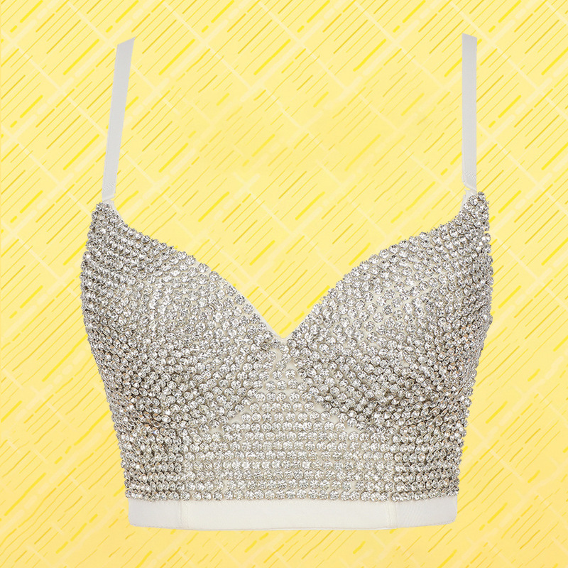 Plus Size High quality Hand-made Pearls Jewel Diamond beading Women's Sexy Bustier Bra Cropped sling Top Vest Bra bling 220322