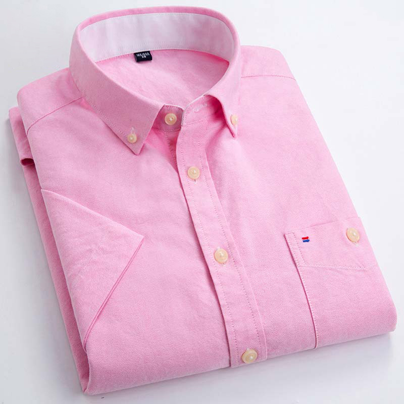 Summer Short Sleeve Men's Solid Oxford Casual Shirt Easy Care plain leisure Comfortable regular Fit dress shirts 220322