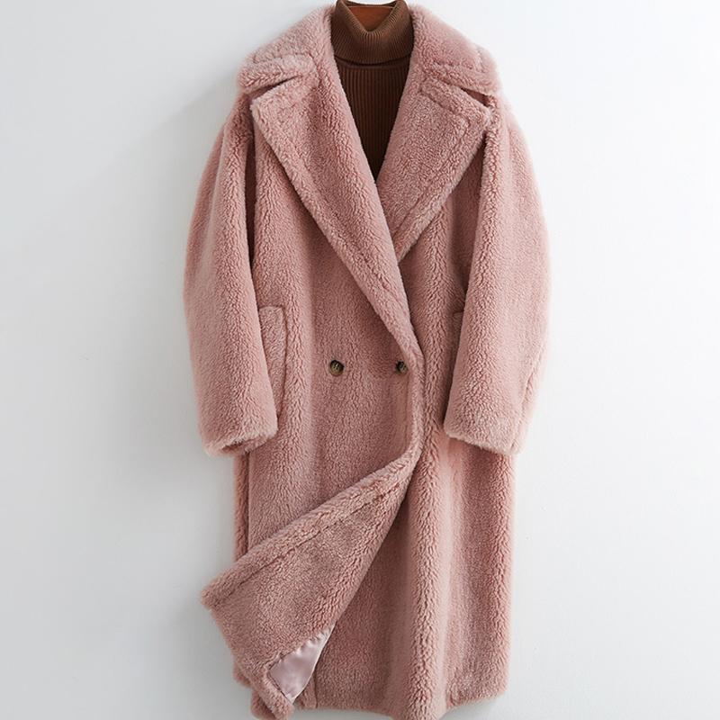 Women's Fur & Faux Long Teddy Bear Jacket Authentic Women Winter Coat 2022 Thick Warm Oversize Chunky Outerwear Overcoat Real Lambswool Coat