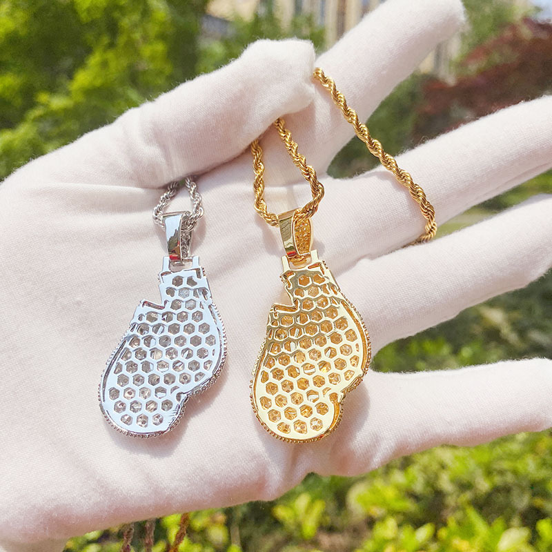 Boxing Glove Pendant Necklaces Mens Twisted Chain Hip Hop Jewelry Necklace Bracelets Gold Silver Miami Hiphop ALIN0004