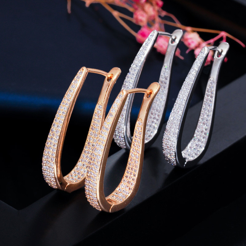 Fashion Charm Hoop earring designer for women Party jewelry South American White Rose AAA Cubic Zirconia Copper 18k Gold Silver Diamond Earrings Chris