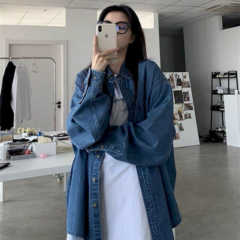 Women' Blouses & Shirts Denim Retro Women Lapel Long Sleeves Spring Autumn Loose Mid-length Blue Solid Color Blouse Vintage Korean Basic Sh
Women' Blouses & Shirts Denim Retro Women Lapel Long Sleeves Spring Autumn Loose Mid-length Blue Solid Color Blouse Vintage Korean Basic Sh
