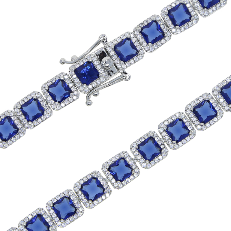 5mm sqaure sapphire cubic zircon paved tennis chain bracelet with silver plated hip hop jewely for women men boy punk new styles wholesale
