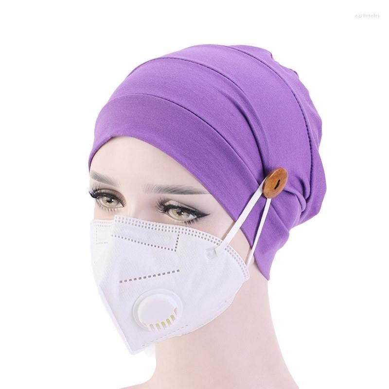 Hair Clips & Barrettes Cap Cotton Hat Button Wearing Mask Ear Protection Caps Turban Women Ladies Headwear Jewelry
