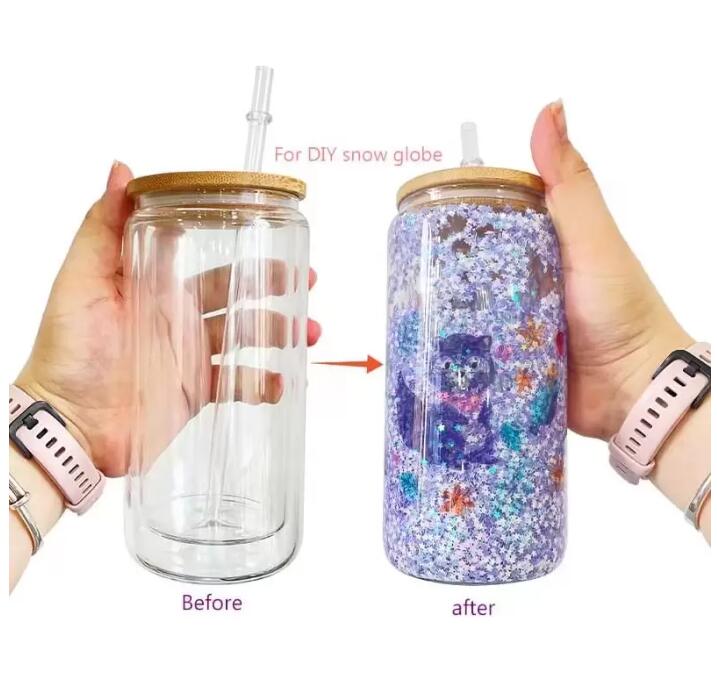 16oz Double Wall Sublimation Glass Can Snow Globe glass Tumbler Beer Frosted Drinking Glasses With Bamboo Lid And Reusable Straw custom gift T0713x02, 160z
16oz Double Wall Sublimation Glass Can Snow Globe glass Tumbler Beer Frosted Drinking Glasses With Bamboo Lid And Reusable Straw custom gift T0713x02, 160z