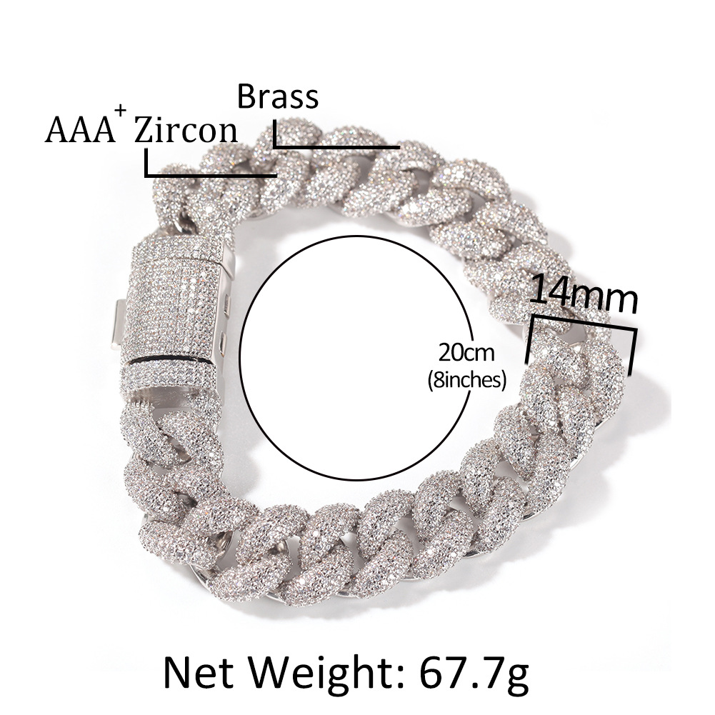 Fashion Mens Hip Hop Bracelet Jewelry 3D Iced Out Chain Gold Silver Miami Cuban Link Chains Bracelets 14MM