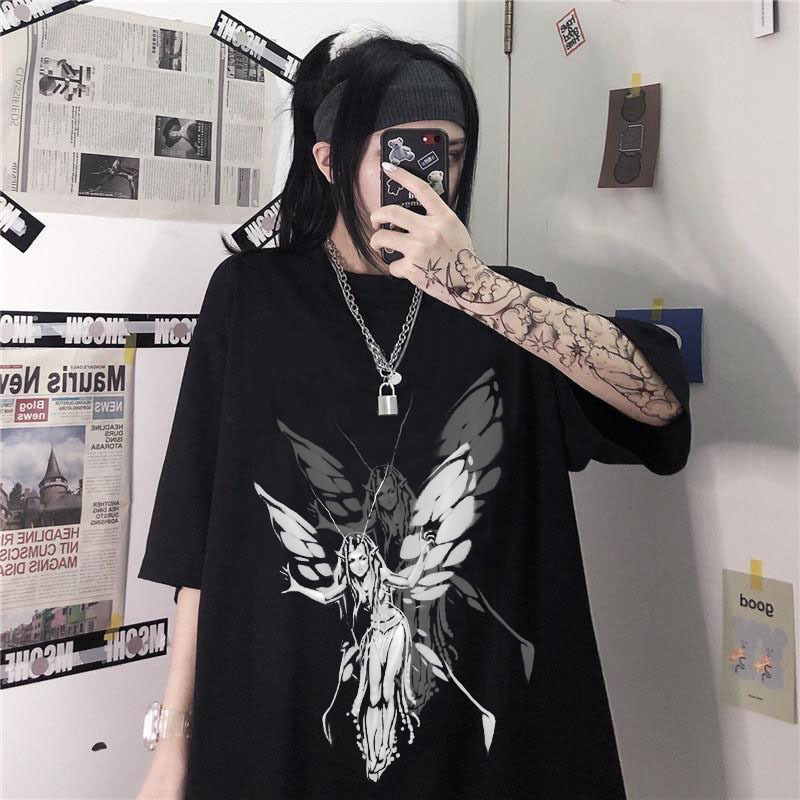 Harajuku Aesthetic Graphic Damaged vintage Hip Hop short sleeve t shirt oversized Streetwear fairy grunge Summer blusa feminina 220615, Black
Harajuku Aesthetic Graphic Damaged vintage Hip Hop short sleeve t shirt oversized Streetwear fairy grunge Summer blusa feminina 220615, Black