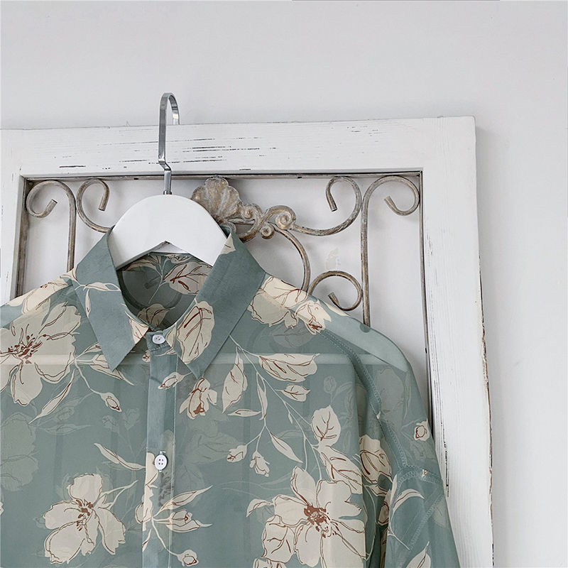 Men's Hawaiian Shirt Long Sleeve Sunscreen Clothes Floral Printing Loose Camisa Masculina Fashion s M-XL 220322