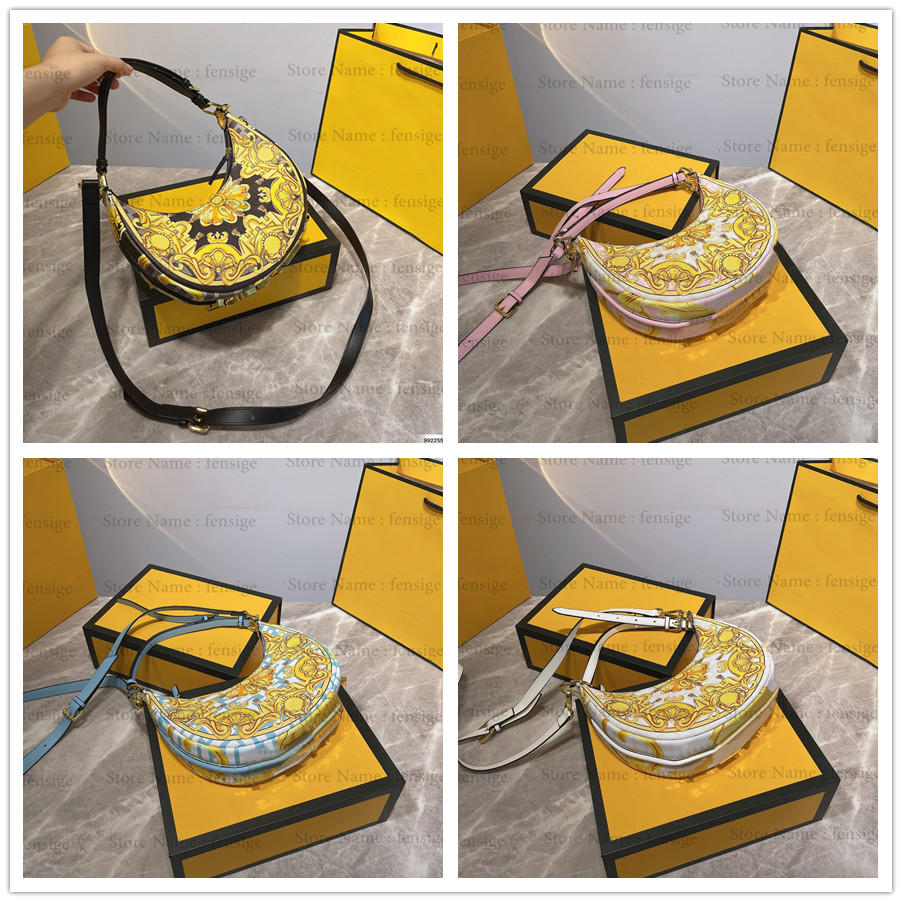 Nano Graphy Hobo bag Half-Moon Fendace Black silk charm multicolored gold Baroque print Designer Shoulder Bag vintage gold metal lettering CrossBody, #1
Nano Graphy Hobo bag Half-Moon Fendace Black silk charm multicolored gold Baroque print Designer Shoulder Bag vintage gold metal lettering CrossBody, #1