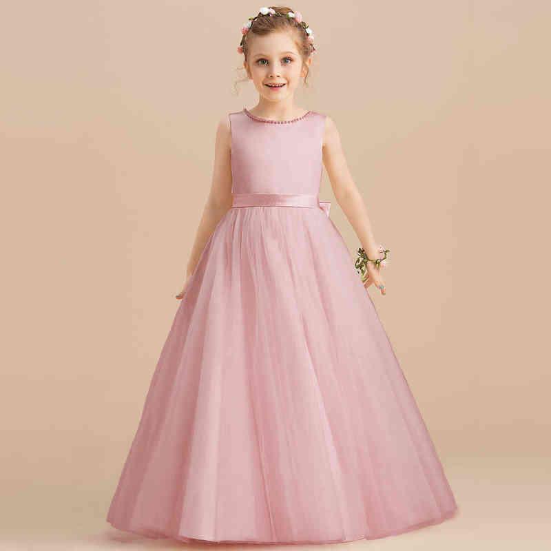 5-14 Years Girls Princess Dress Girl Ceremony Long Prom Pink Kids Evening Party Vestidos Flower Girls Wedding Party Pageant Gown Y220510