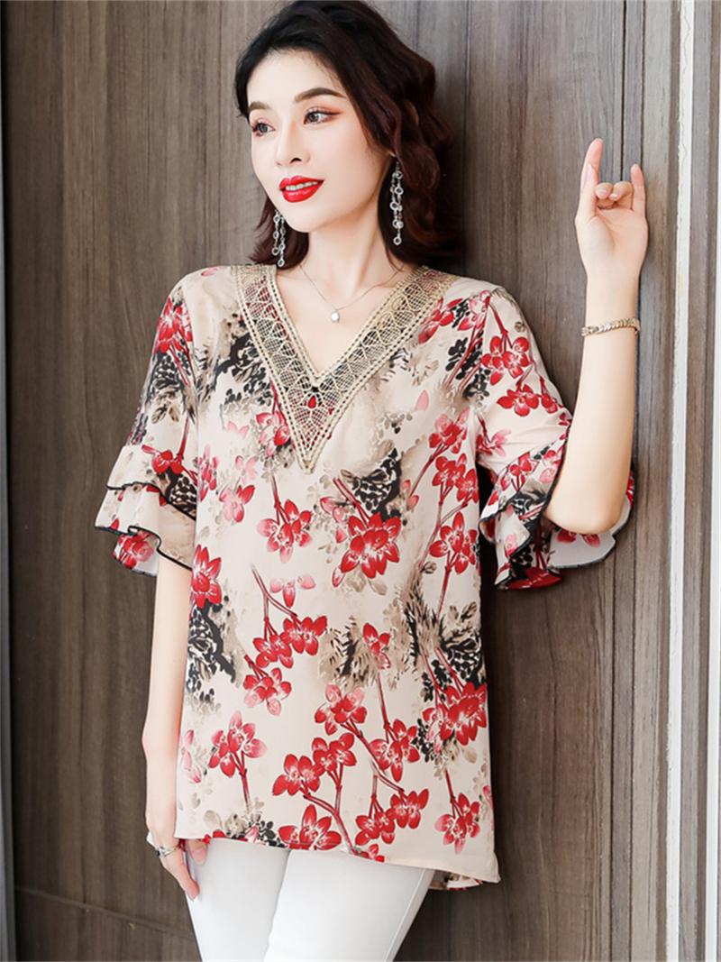 Women's Blouses & Shirts Women Spring Summer Lady Fashion Casual Short Sleeve V-Neck Collar Printing Lace Blusas Tops Elegant CT0651Women's, Red
Women's Blouses & Shirts Women Spring Summer Lady Fashion Casual Short Sleeve V-Neck Collar Printing Lace Blusas Tops Elegant CT0651Women's, Red