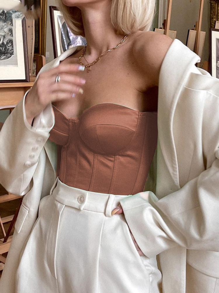 Sexy Satin Off Shoulder Backless Strappy Bustier Corset Top Women Fashion Tube s Elegant Party Club High Street Crop 220325