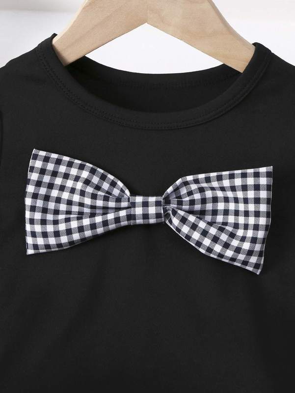 Toddler Girls Gingham Bow Front Puff Sleeve Tee & Skirt SHE