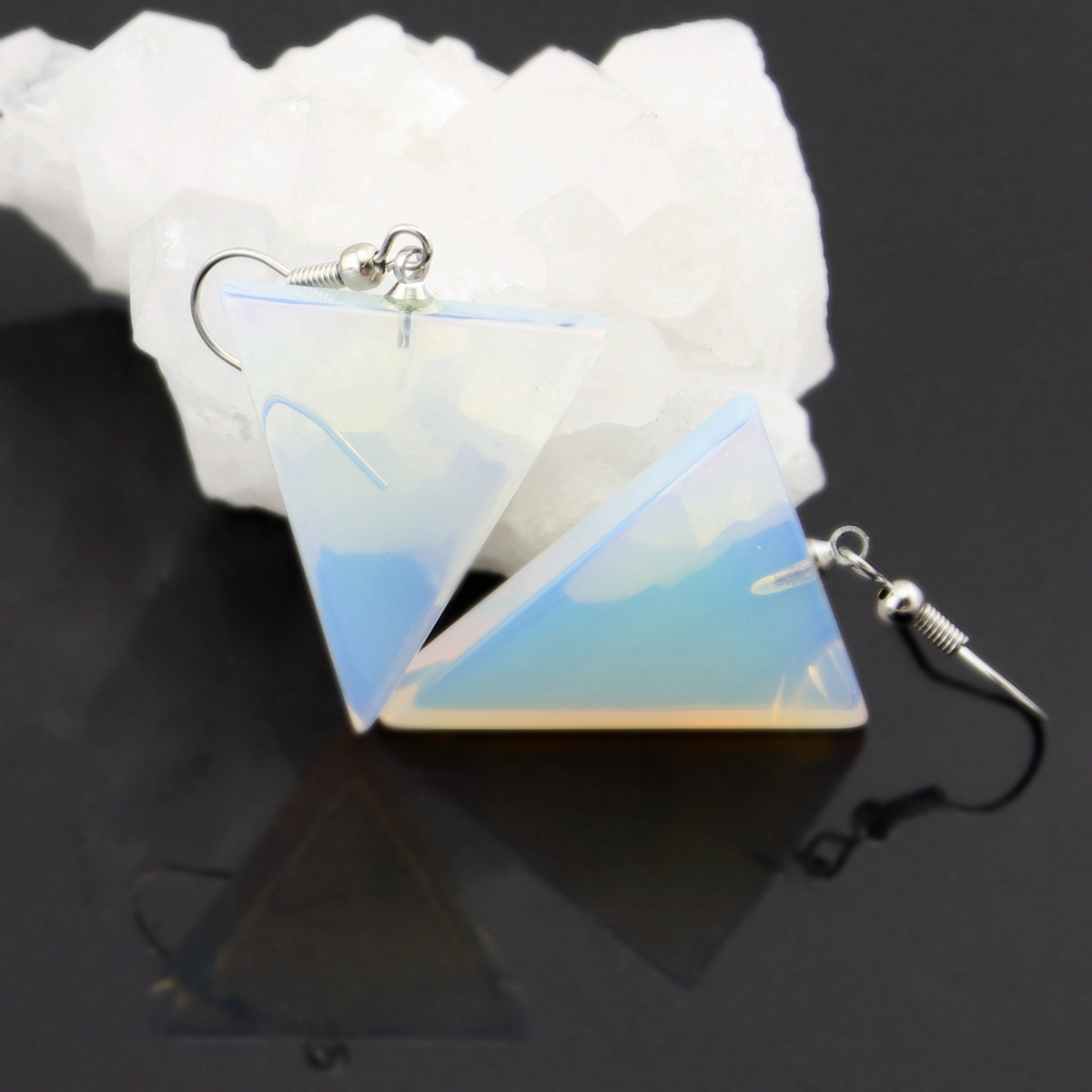 Natural Gem Stone Pendant Dangle Earring For Women Triangle Opal Tiger eye Rose quartz Amethyst Turquoises Crystal Round Statement Drop Earring