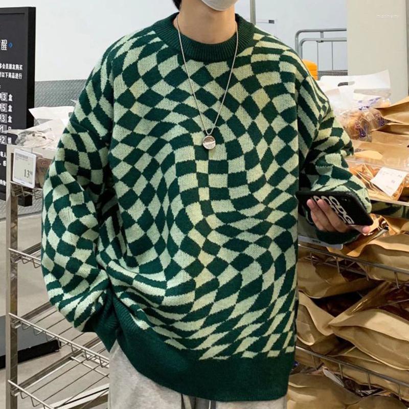 Men's Sweaters Irregular Plaid Knitted Sweater Men Fashion Simple O-Neck Loose Pullover Autumn Casual Green Long Sleeve Top Male Mari22
Men's Sweaters Irregular Plaid Knitted Sweater Men Fashion Simple O-Neck Loose Pullover Autumn Casual Green Long Sleeve Top Male Mari22