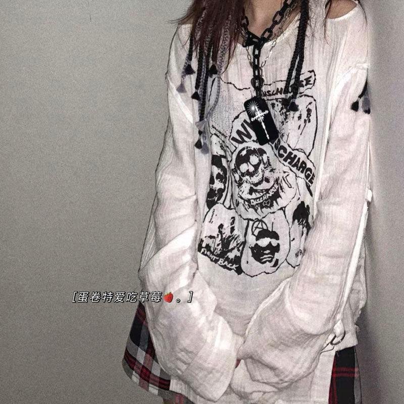 Women' T-Shirt QWEEK Gothic Punk Skull Print Women T Shirt Emo Goth White Off Shoulder Long Sleeve Streetwear Black Irregular Dark Tops
Women' T-Shirt QWEEK Gothic Punk Skull Print Women T Shirt Emo Goth White Off Shoulder Long Sleeve Streetwear Black Irregular Dark Tops